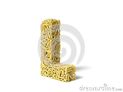 Noodle in shape of L letter. curly spaghetti for cooking. 3d illustration Cartoon Illustration