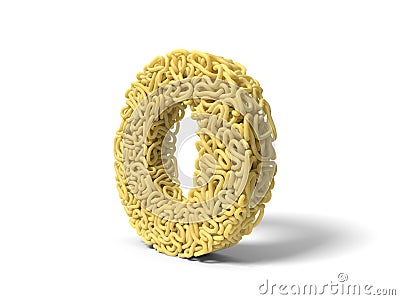 Noodle in shape of O letter. curly spaghetti for cooking. 3d illustration Cartoon Illustration