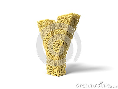 Noodle in shape of Y letter. curly spaghetti for cooking. 3d illustration Cartoon Illustration
