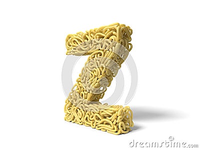 Noodle in shape of Z letter. curly spaghetti for cooking. 3d illustration Cartoon Illustration