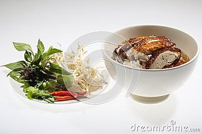 Noodle soup with Chinese roasted duck Stock Photo