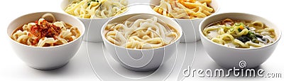 Noodle Soups On A White Background. Generative AI Stock Photo