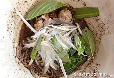 Noodle of traditional thai food. Beef noodles braised taste delicious at Thailand. Stock Photo