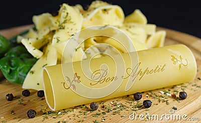 Noodles / cannelloni with lettering Stock Photo