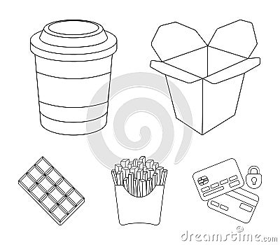 Noodles, coffee, fried potatoes. Fast food set collection icons in outline style vector symbol stock illustration web. Vector Illustration