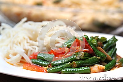 Noodles with curry of yard long bean Stock Photo