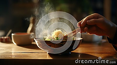 Noodles filled with meatballs meat, delicious celery fragrant, vegetables Stock Photo