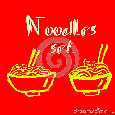 Noodles icons. Grunge ink brush vector illustration. Food flat illustration. Vector Illustration