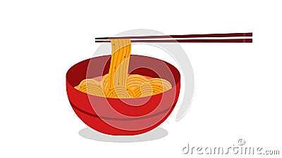 Noodles restaurant with red bowl vector .Ramen Japanese noodle soups.Red bowl of noodles soup Vector Illustration