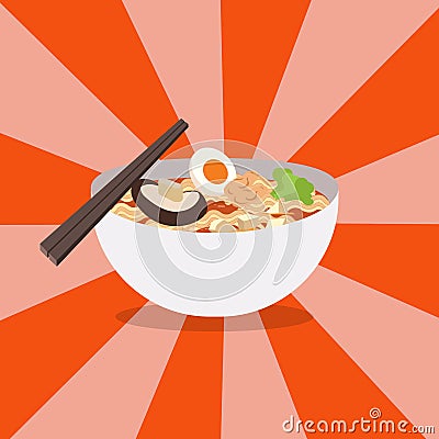 Noodles restaurant with white bowl vector .Ramen Japanese noodle soups with shiny background.Red bowl of noodles soup Vector Illustration