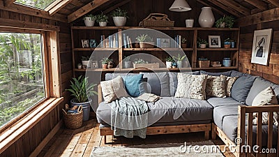 A nook is a small, cozy place in a corner of a house. generative AI. Stock Photo