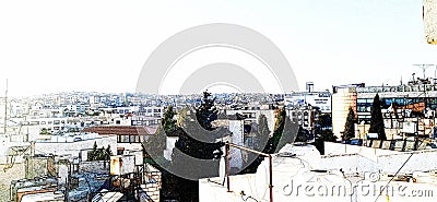 Noon Amman city trees cartoon Editorial Stock Photo