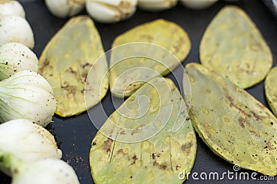 Nopales and chambray onions Stock Photo