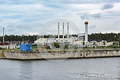 Nord stream pipeline landfall at the industrial port in Lubmin near Greifswald, natural gas pipeline through the Baltic Sea from Stock Photo