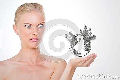 Nordic girl disgusted by pollution on earth Stock Photo