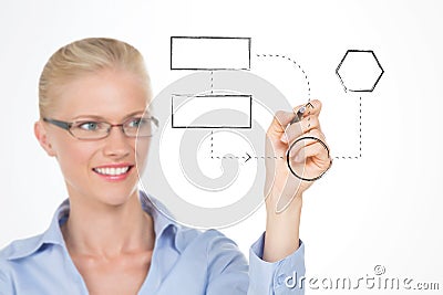 Nordic girl drawing graphics with a pen Stock Photo