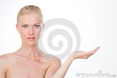 Nordic girl with one hand up Stock Photo