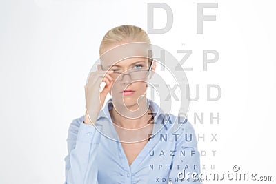 Nordic girl to the optician Stock Photo