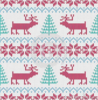 Nordic knitted seamless pattern. Vector Christmas background. Colorful, decoration. Vector Illustration