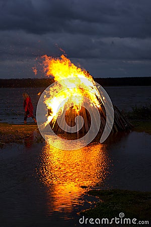 Nordic Midsummer Party Bonfire Stock Photo