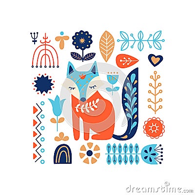 Nordic ornaments, folk art pattern. Scandinavian style. Vector Illustration