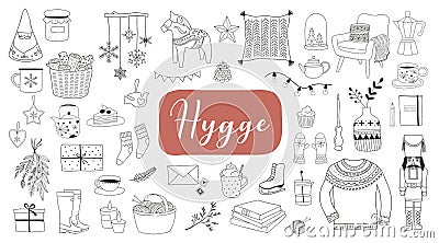 Nordic, Scandinavian winter elements and Hygge concept design, Merry Christmas card, banner, background Vector Illustration