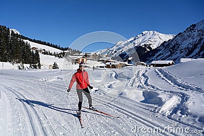 Nordic Skiing in Lech Stock Photo