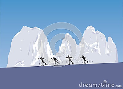 Nordic skiing in the mountains Vector Illustration