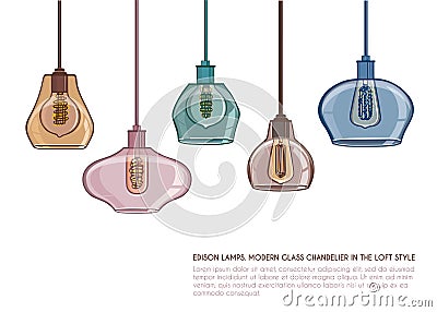 Nordic vintage glass pendant lamp Vector Illustration