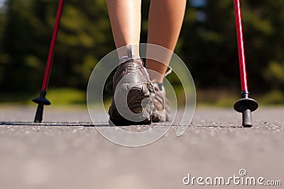 Nordic walking in summer Stock Photo