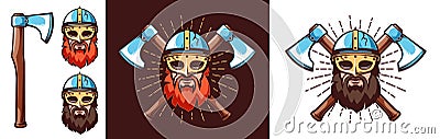 Nordic warrior logo - bearded Viking in helmet with mask Vector Illustration