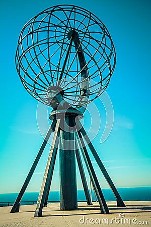 Nordkapp globe monument at north cape norway Stock Photo