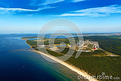 Nordstream Gazprom pipline landfall and old KKW Lubmin Stock Photo
