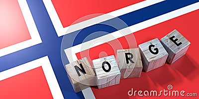 Norge - Norway - wooden cubes and country flag Cartoon Illustration