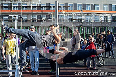 Norilsk, Russia - August, 28, 2016: Battle of two athletes. Workout Championship Editorial Stock Photo