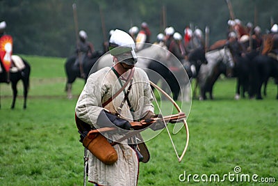 A Norman Crossbow man at The Battle of Hastings reenactment at Hastings in the UK Editorial Stock Photo