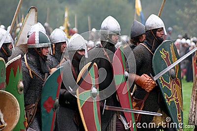 Norman swordsmen at The Battle of Hastings reenactment in Hastings, Sussex, UK Editorial Stock Photo