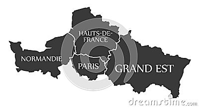 Normandie - Paris - Hauts-de-France - Grand Est Map France Cartoon Illustration