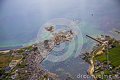 Normandy channel sea in france from airplaine Stock Photo