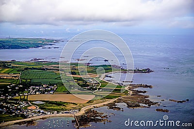 Normandy channel sea in france from airplaine Stock Photo