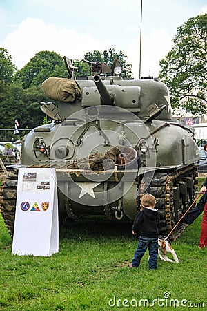 Normandy, France; 4 June 2014: Sherman. American tank that participated in the Second World War on display in Normandy, France Editorial Stock Photo