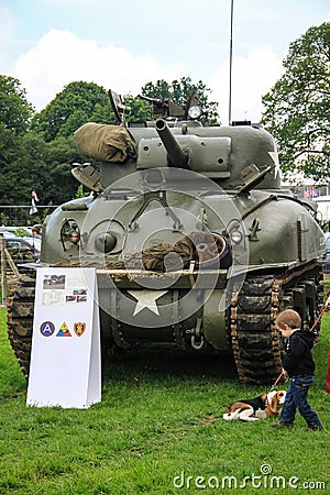 Normandy, France; 4 June 2014: Sherman. American tank that participated in the Second World War on display in Normandy, France Editorial Stock Photo