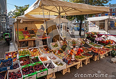 Norreport Station fruit stand, Copenhagen, Denmark Editorial Stock Photo