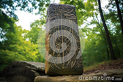 norse runes carved into a standing stone Stock Photo