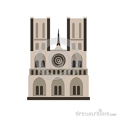 Norte Dame Cathedral, Paris icon, flat style Vector Illustration