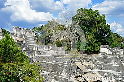 North Acropolis structures on the Grand Plaza in Tikal Stock Photo