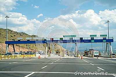 North Aegean Highway toll booths. Editorial Stock Photo