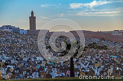 Morocco. Rabat. Piling up of graves in the Muslim Martyrs Cemetery near the Kasbah of the Udayas Editorial Stock Photo