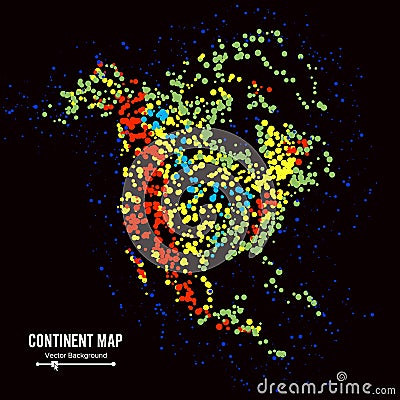 North America. Continent Map Abstract Background Vector. Formed From Colorful Dots Isolated On Black. Vector Illustration