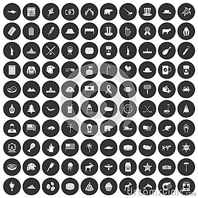 100 North America icons set black circle Vector Illustration